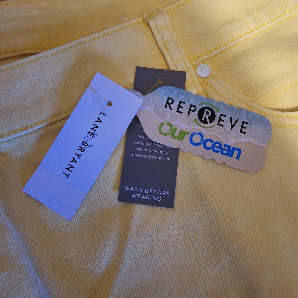 Lane Bryant NWT Women Signature Fit Plus Yellow Denim Shorts Sz34-36 recycle $70 - Picture 9 of 14